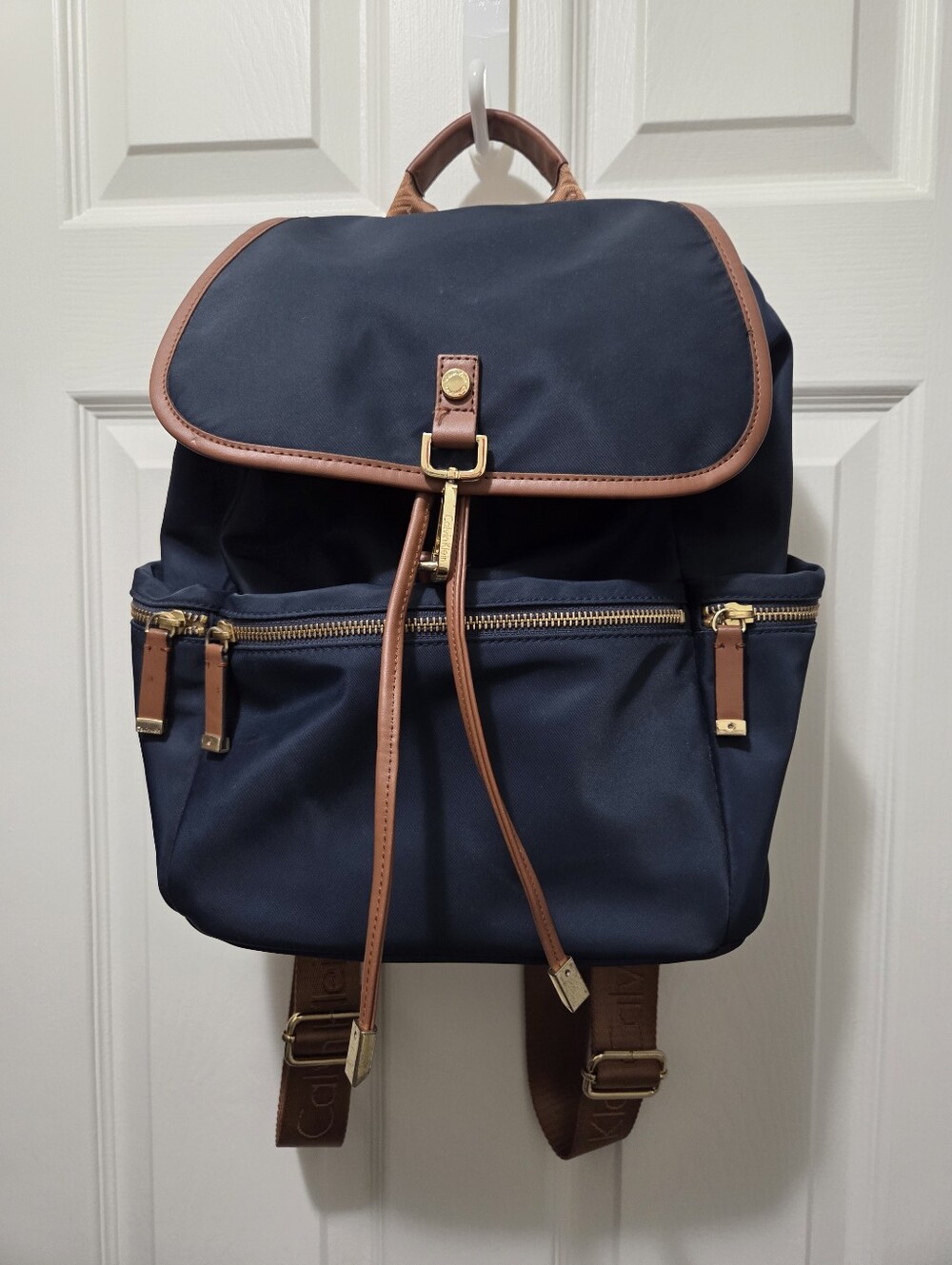 Calvin Klein Navy Blue Backpack with Brown Trim